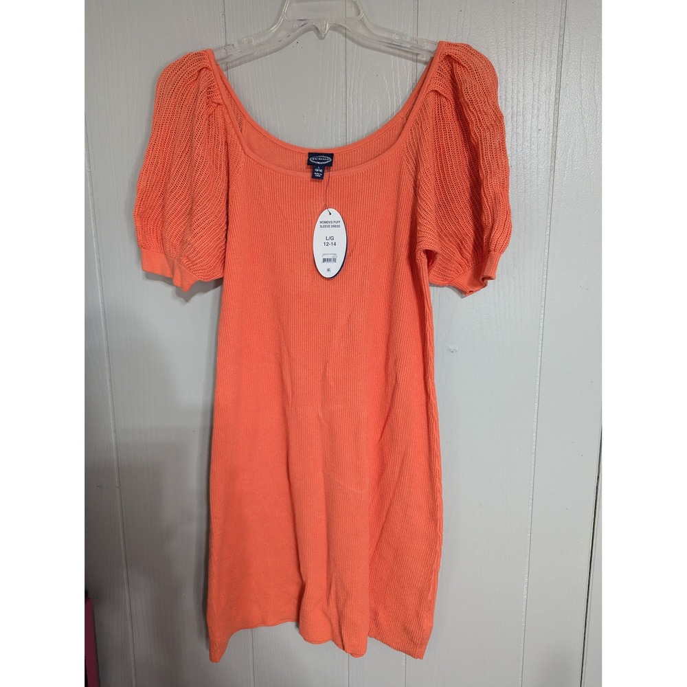 Scoop Women's Coral Knit Dress Puff Short Sleeve Large L‎ 12-14 NWT